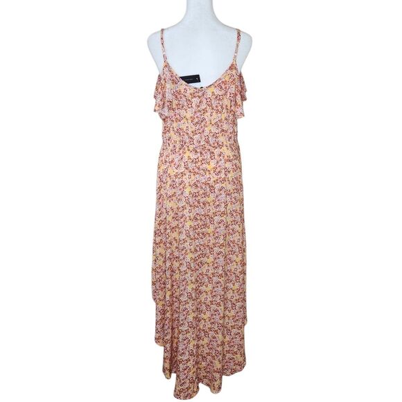 As U Wish Hi Low Cold Shoulder Tank Dress Ruffle Top Yellow Floral Large NWT - Picture 6 of 14